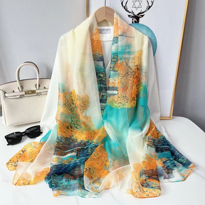 Bufanda de malla con estampado floral de moda de verano para mujer