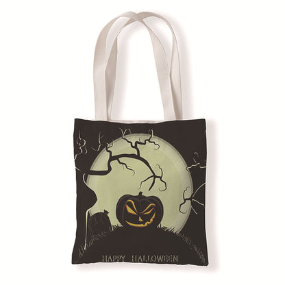 Bolsa de lona con diseño de calabaza y murciélago de Halloween