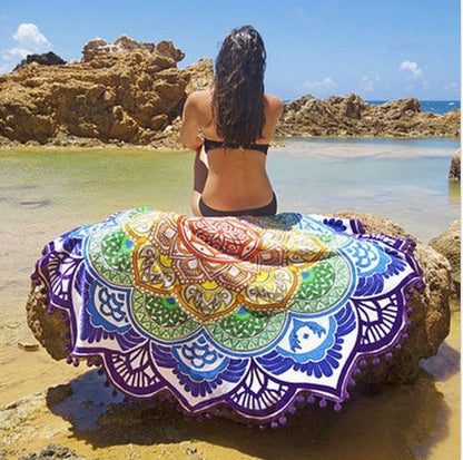 Toalla de playa informal de moda con borlas estampadas redondas