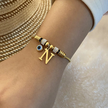 Pulsera de cuentas de acero inoxidable con alfabeto de moda