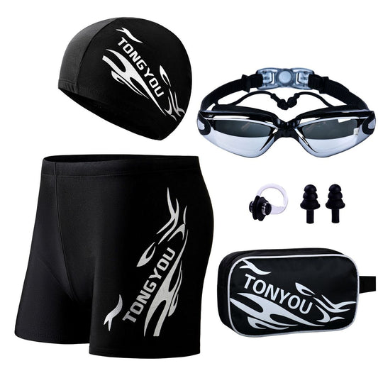 Conjunto de traje de baño con gorra y gafas estampadas informales a la moda para hombre