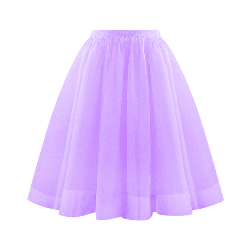 Women Fashion Elegant Solid Color High Waist Pleated Mesh Skirt