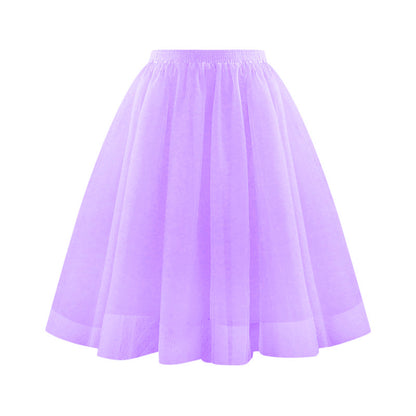 Women Fashion Elegant Solid Color High Waist Pleated Mesh Skirt