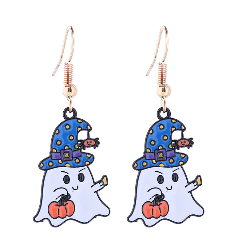 Halloween Women Horror Skull Spider Pumpkin Alloy Earrings