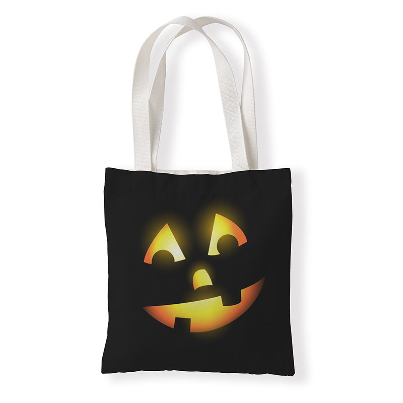 Bolsa de lona con estampado de calabaza divertida de dibujos animados de Halloween