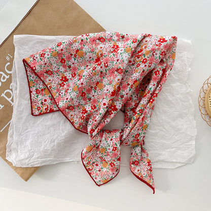Bufanda de seda cuadrada con estampado floral informal para mujer, accesorio de moda de algodón