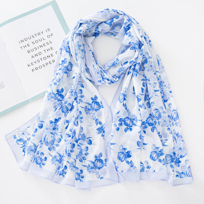 Bufanda larga de gasa con estampado floral de verano y primavera para mujer