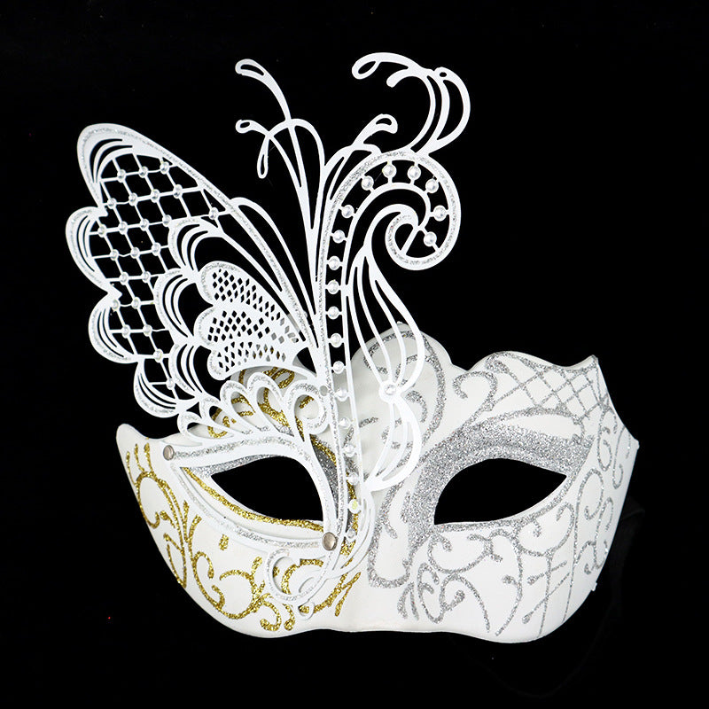 Masque en métal drôle en dentelle à la mode, masque papillon en fer rose doré pour hommes et femmes