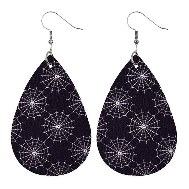 Halloween Women Fashion Leather Pumpkin Skull Earrings