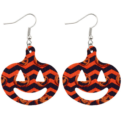 Halloween Women Horror Funny Pumpkin Ghost Bat PU Earrings