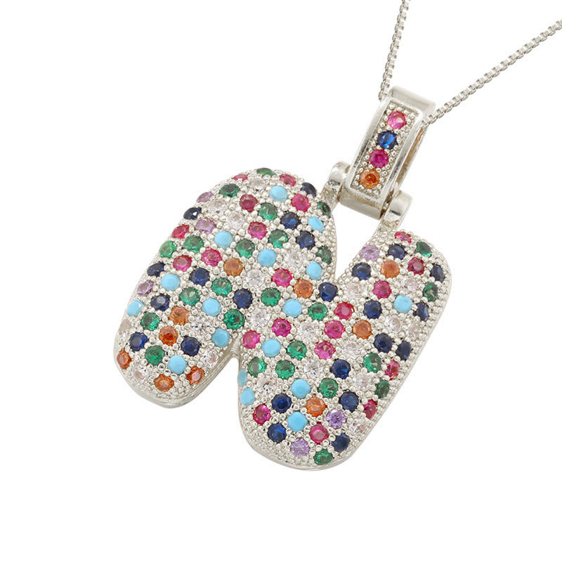 Collar con colgante de alfabeto dorado y circonita multicolor para mujer, joyería de moda