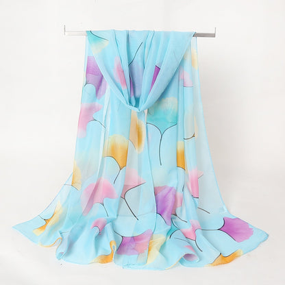 Bufanda de gasa con estampado de flores para primavera y verano