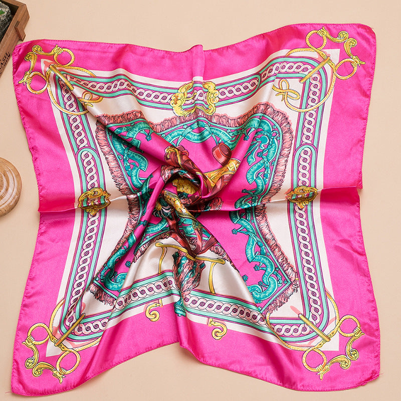 Bufanda de satén cuadrada grande estampada a la moda para mujer con hermoso patrón floral