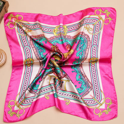 Bufanda de satén cuadrada grande estampada a la moda para mujer con hermoso patrón floral