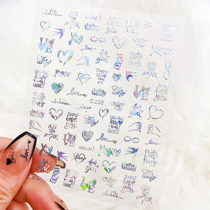 Pegatinas de uñas con letras de amor en forma de corazón para San Valentín