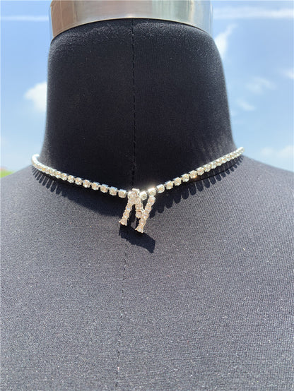 Women Rhinestone Alphabet Necklace