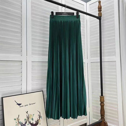 Women Fashion Solid Color Pleated Skirt in Cotton Silk