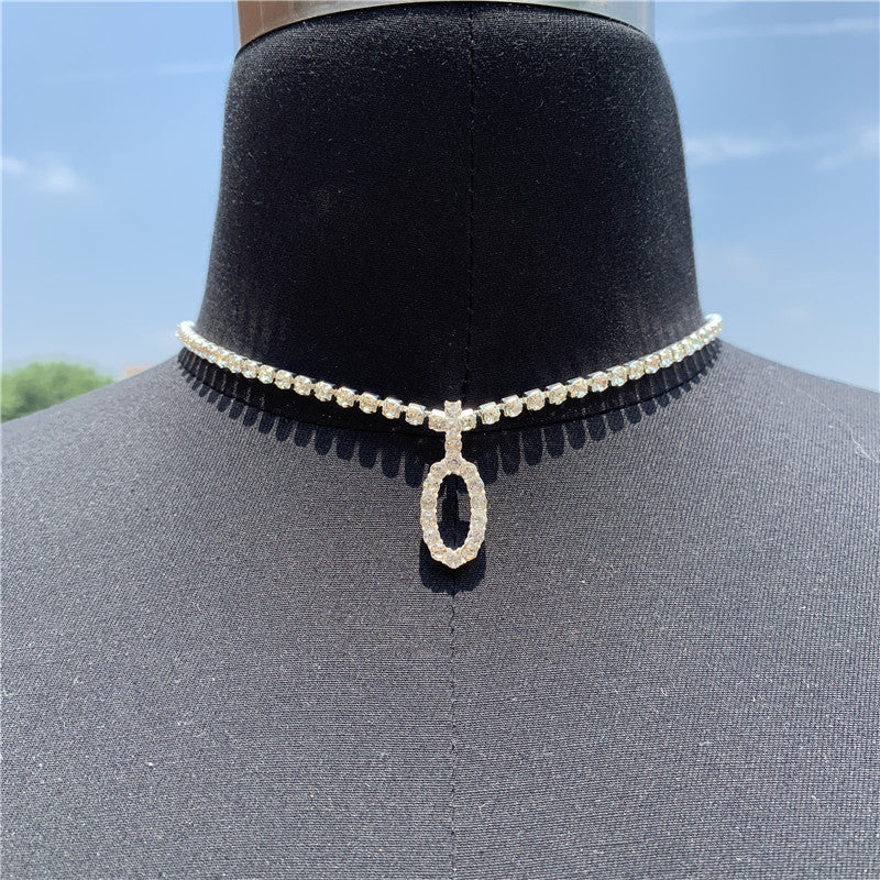 Women Rhinestone Alphabet Necklace