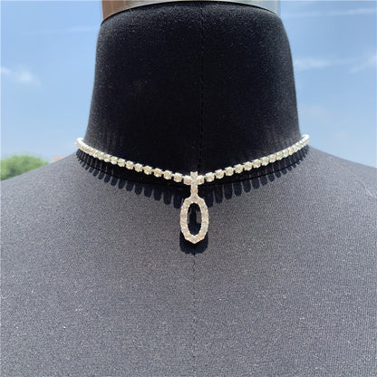 Women Rhinestone Alphabet Necklace