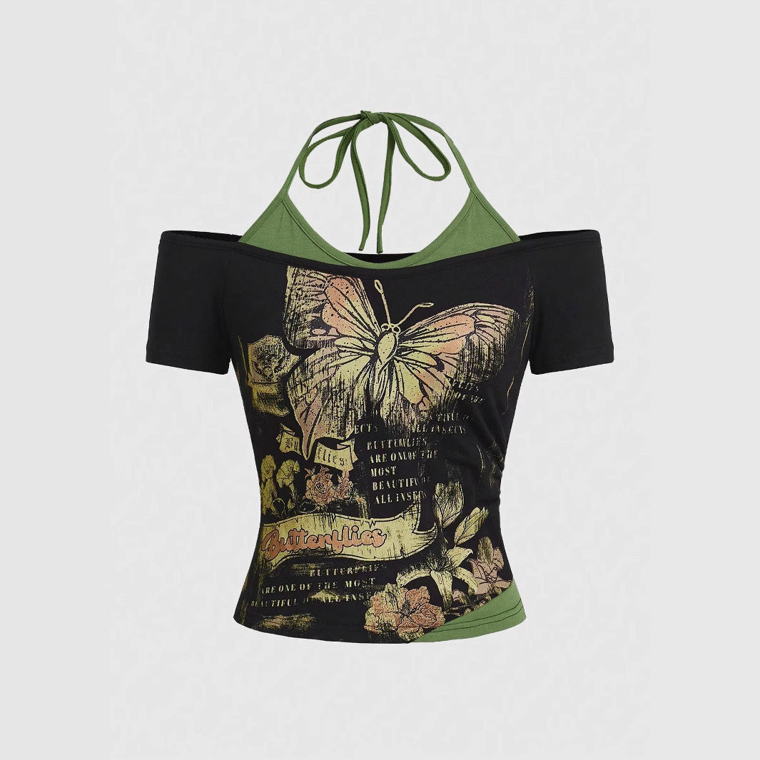 Camiseta de manga corta con estampado gótico de moda de verano para mujer