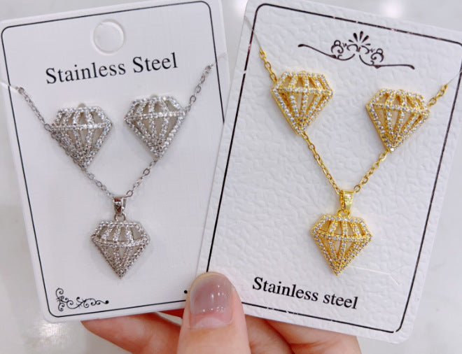 Women Fashion Zircon Necklace Earrings Set