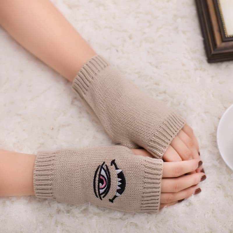Half Finger Women's Gloves with Devil Eye Embroidery