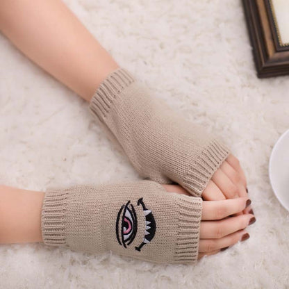 Half Finger Women's Gloves with Devil Eye Embroidery