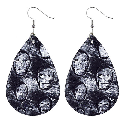 Halloween Women Fashion Leather Pumpkin Skull Earrings