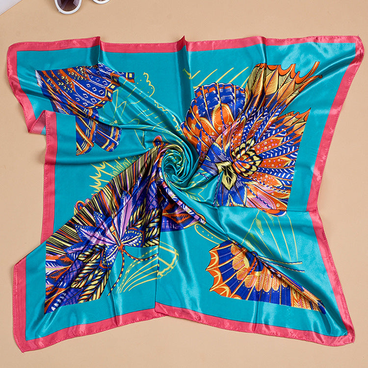 Bufanda de seda cuadrada grande con estampado floral para mujer, accesorio elegante