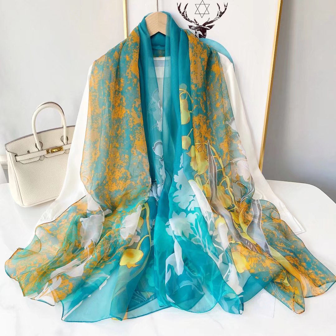 Bufanda de malla con estampado floral de moda de verano para mujer