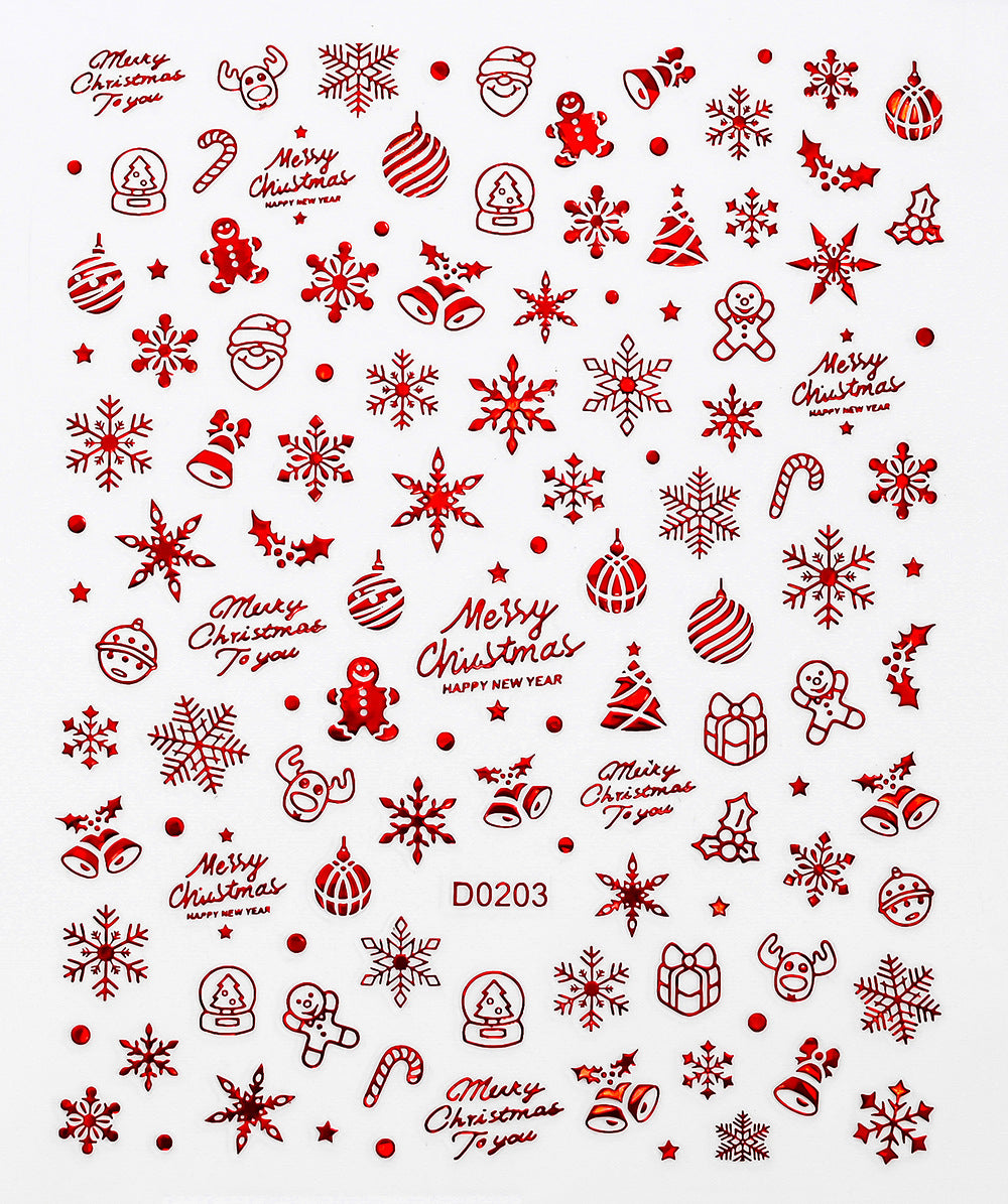 Parche adhesivo para uñas con diseño de alce y copo de nieve navideño, pegatinas bronceadoras para uñas