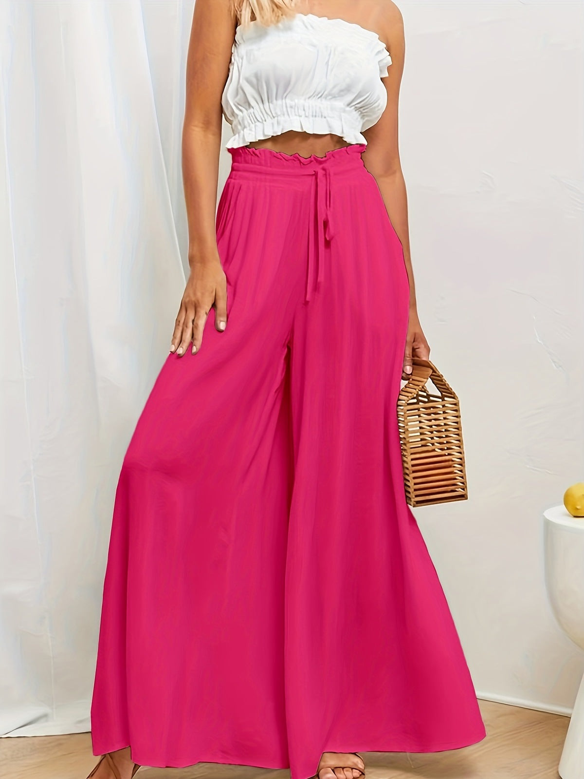 Women Fashion Casual Loose Solid Color Drawstring Pants