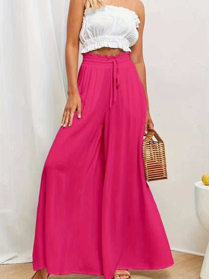 Women Fashion Casual Loose Solid Color Drawstring Pants