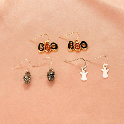 Halloween Women Cartoon Skeleton Pumpkin Bat Earrings