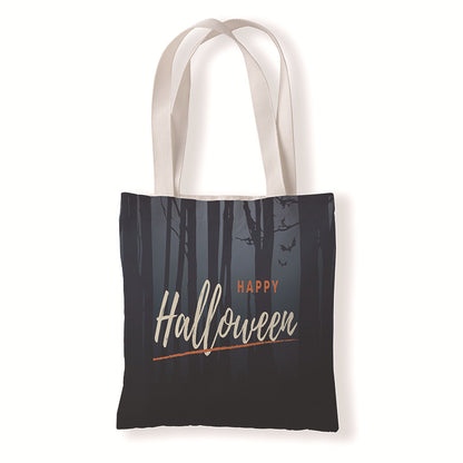 Bolsa de lona con estampado de calabaza y murciélago de Halloween con dibujos animados