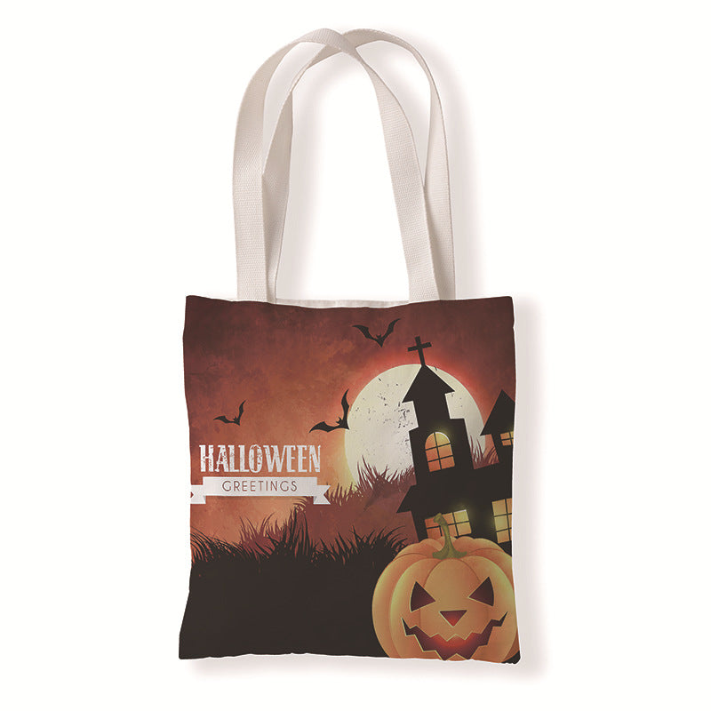 Bolsa de lona con diseño de calabaza y murciélago de Halloween