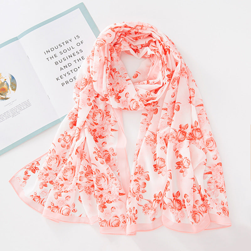 Bufanda larga de gasa con estampado floral de verano y primavera para mujer