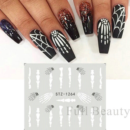 Autocollants pour ongles motif crâne et feuille d'érable pour femme, mode Halloween