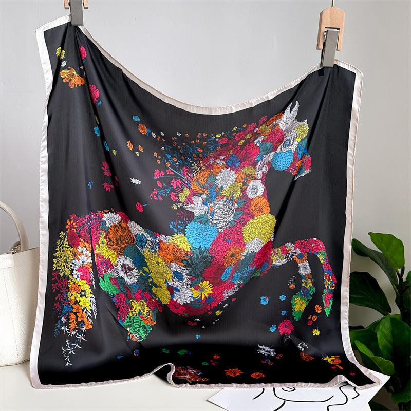 Bufanda de satén con flores de peonía para mujer, primavera y verano