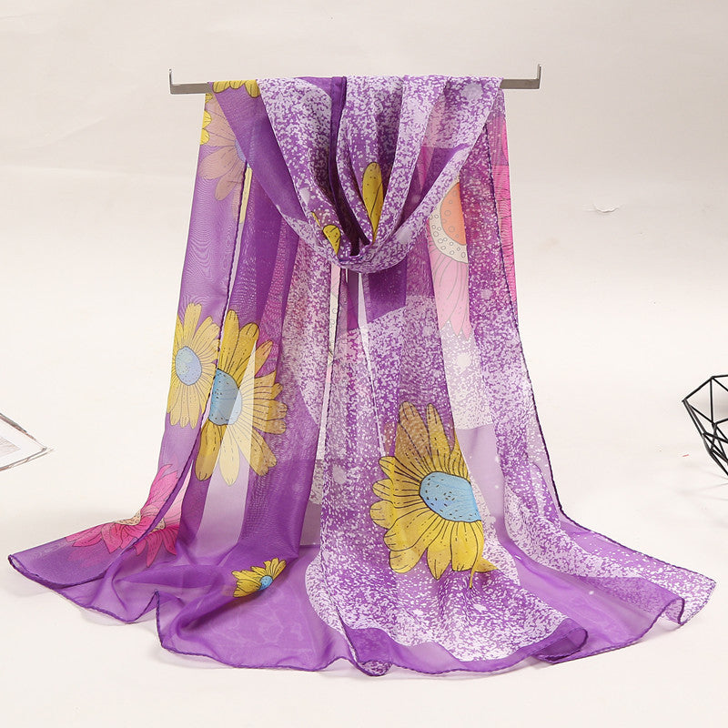 Bufanda de gasa con estampado de flores para mujer, primavera y verano