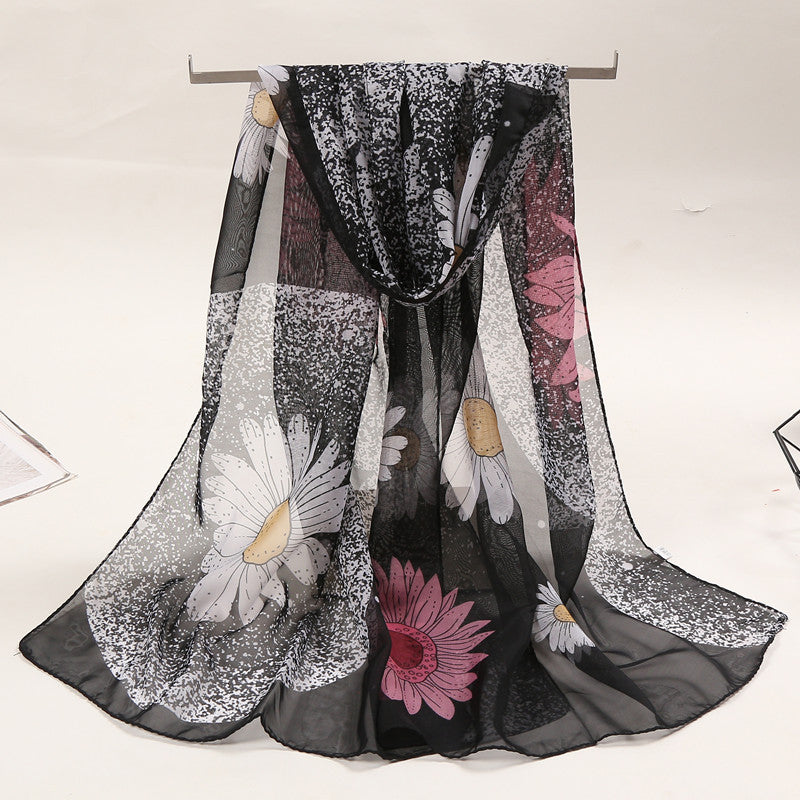 Bufanda de gasa con estampado de flores para mujer, primavera y verano