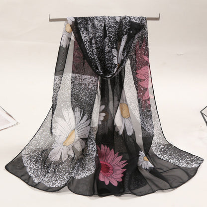 Bufanda de gasa con estampado de flores para mujer, primavera y verano