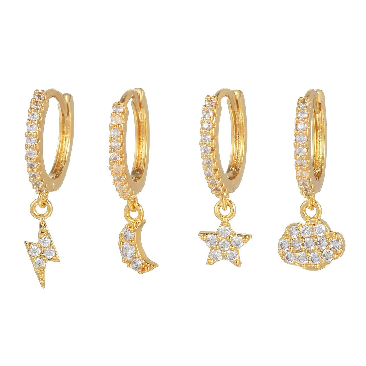 Women Fashion Zircon Star Moon Chain Tassel Earrings Set