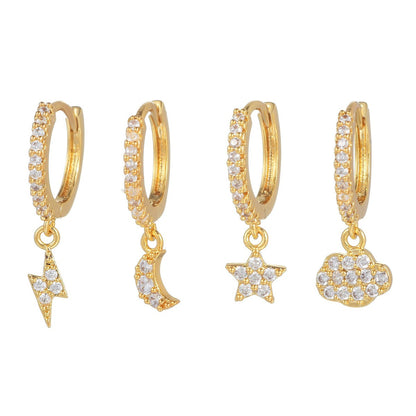 Women Fashion Zircon Star Moon Chain Tassel Earrings Set