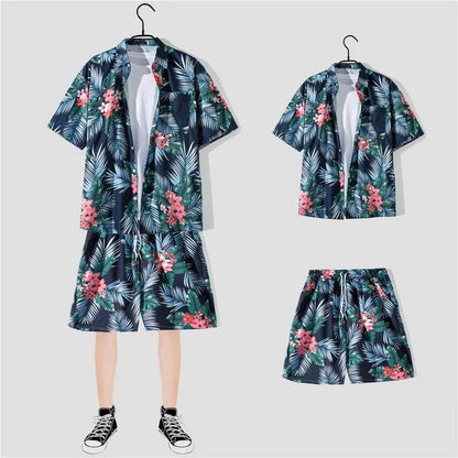 Conjunto de camisa informal de vacaciones con estampado de flores pequeñas para hombre