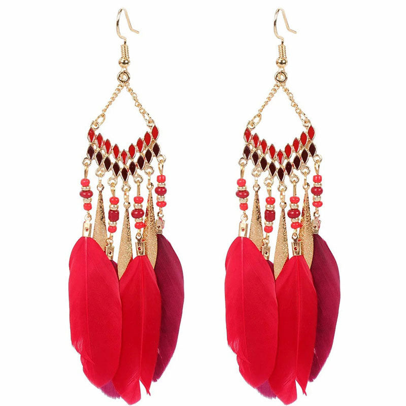 High-Value Feather Bohemian Long Tassel Earrings