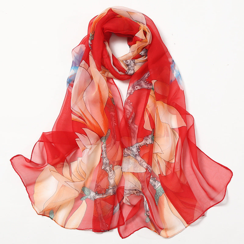 Bufanda con estampado de flor de ciruelo suave de Easide Beach con protector solar de verano