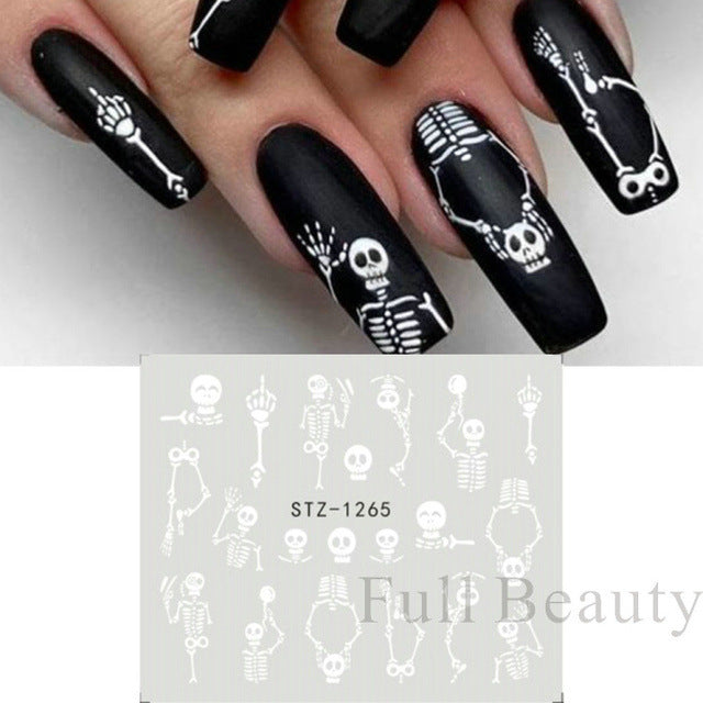 Autocollants pour ongles motif crâne et feuille d'érable pour femme, mode Halloween