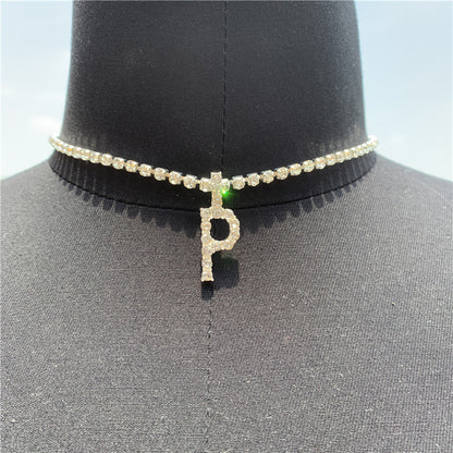 Women Rhinestone Alphabet Necklace