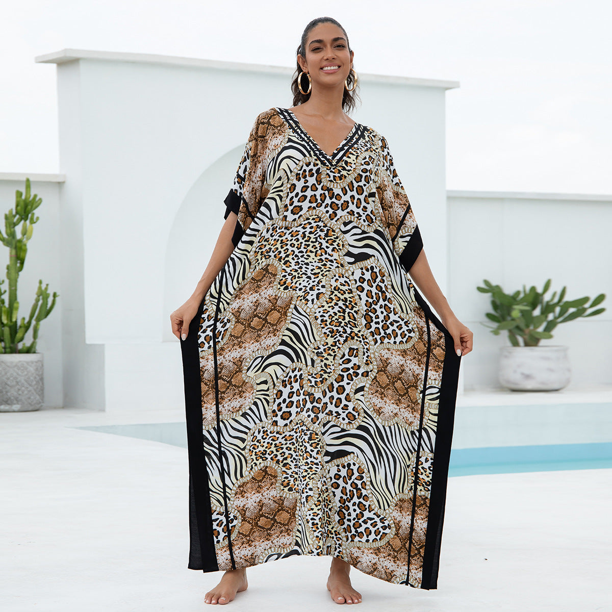 Traje de baño de cuello en V con estampado informal a la moda para mujer